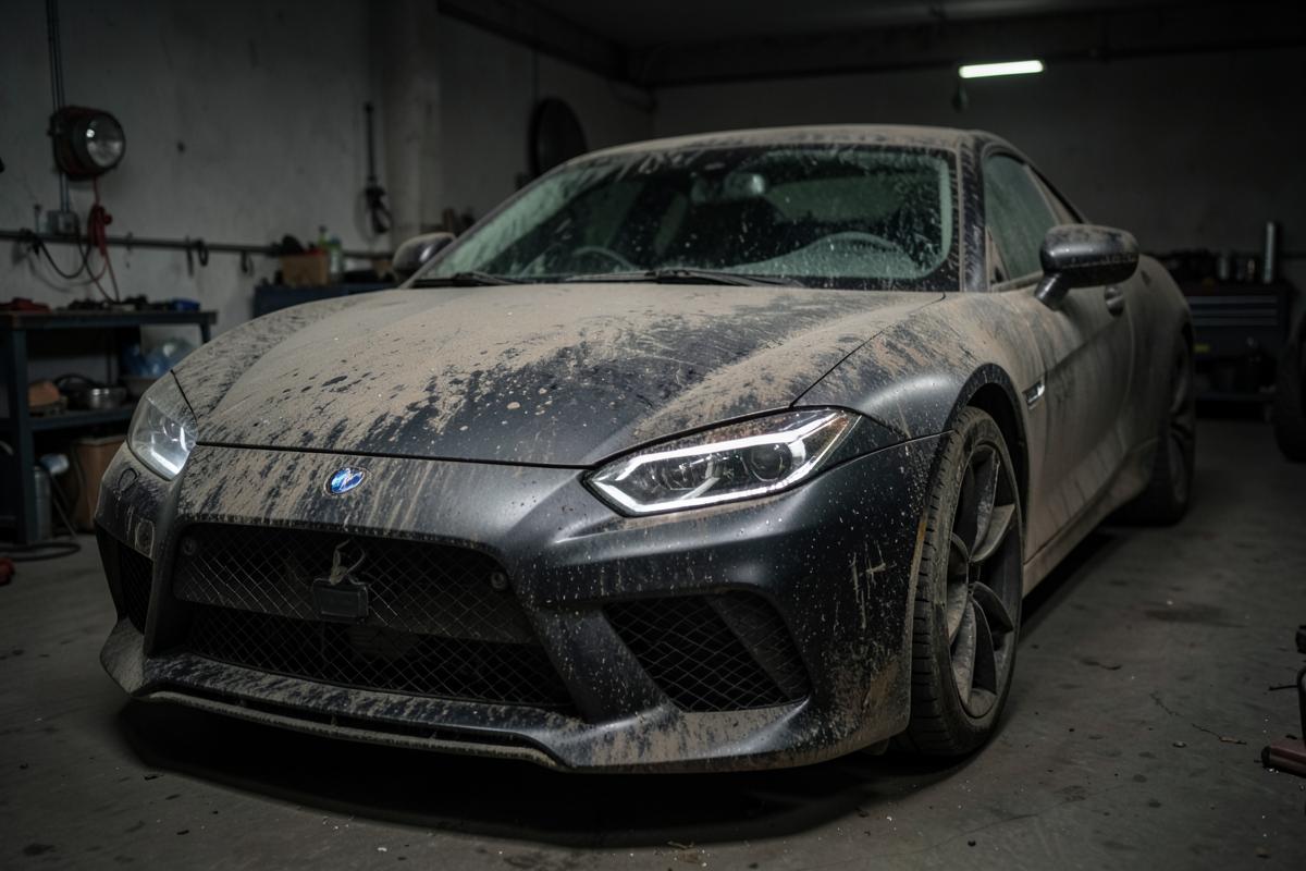 Dusty luxury car before detailing